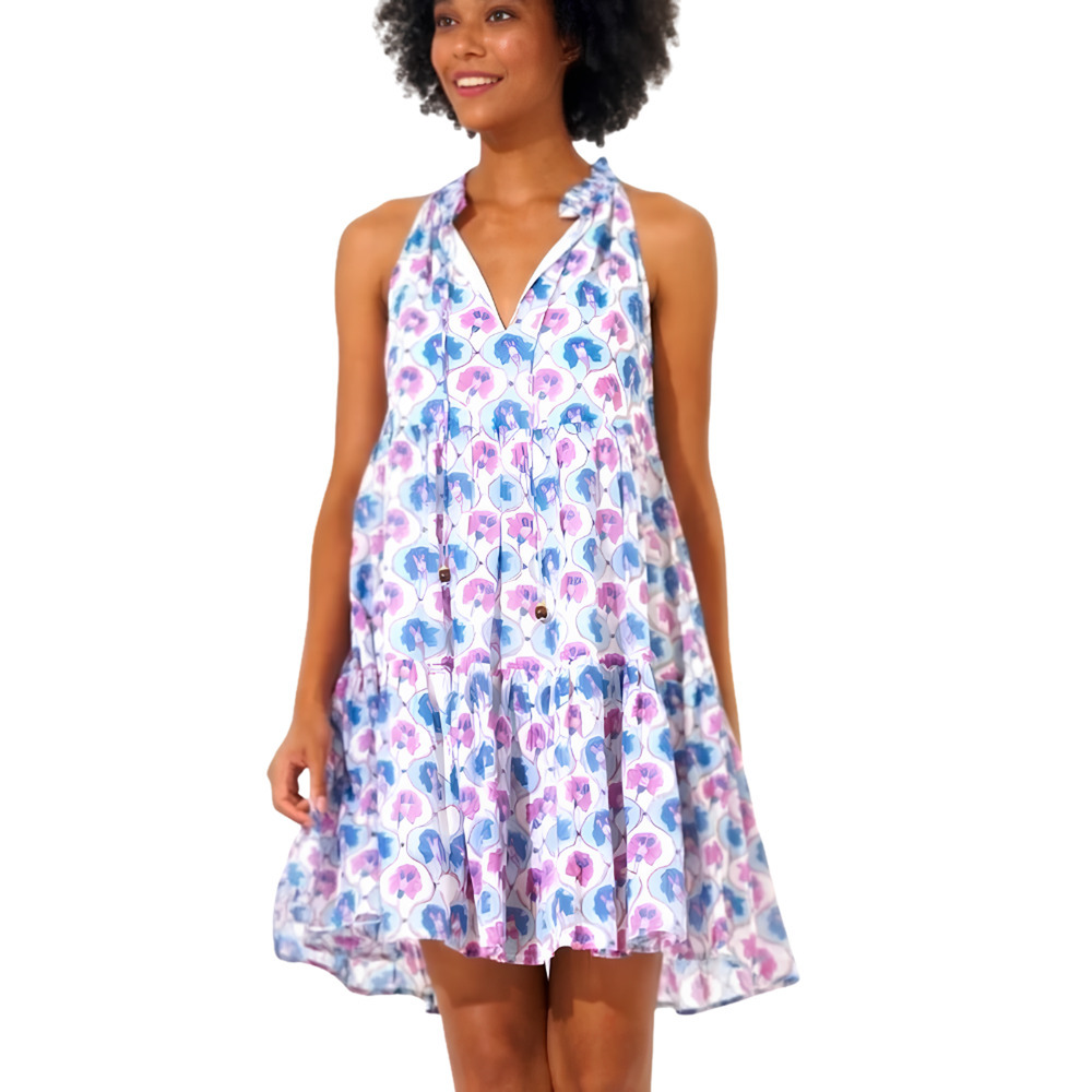 OLIPHANT Dress Sleeveless Tiered Mini Iris Blue Size M NWT Retail $228